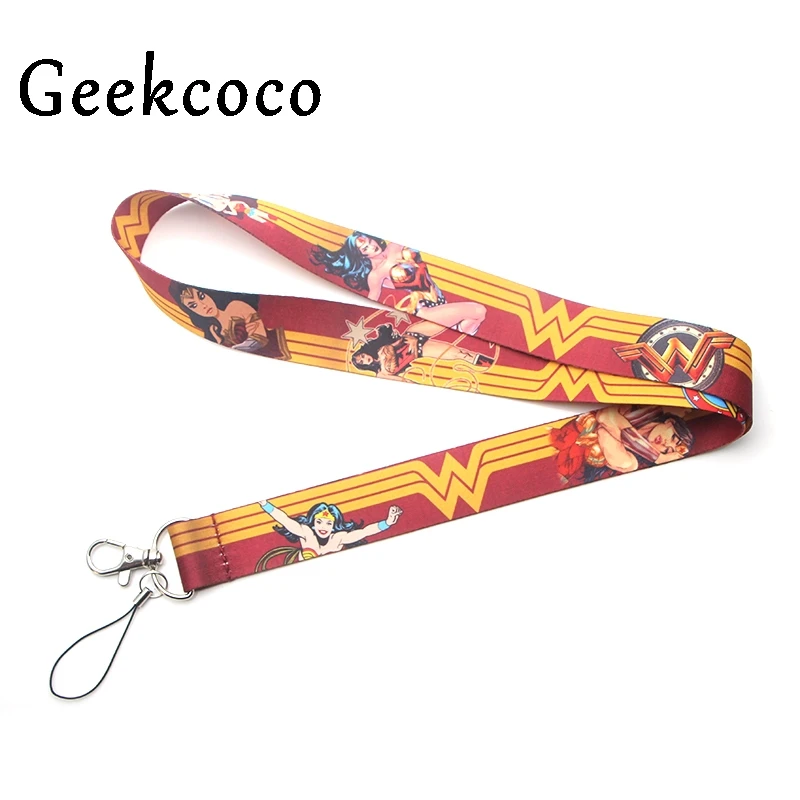 

Wonder woman cartoon keychains Accessories Safety Breakaway Mobile Phone USB ID Badge Holder Keys Straps Tag Neck lanyard J0229