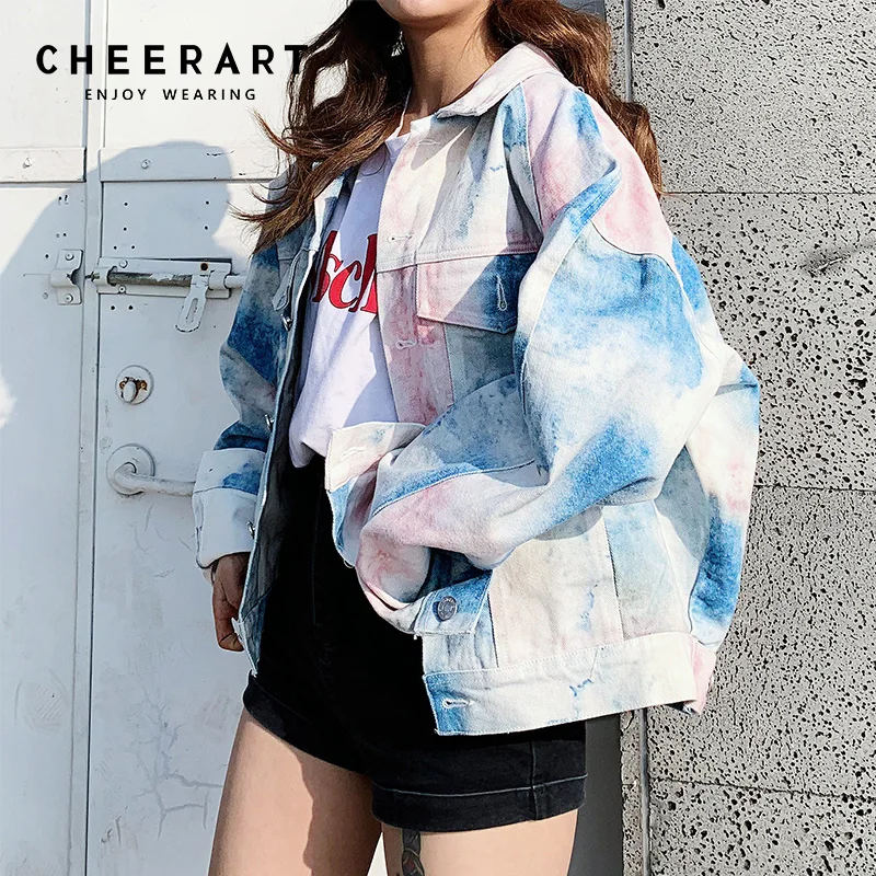 

Cheerart Oversized Denim Jacket Women Plus Size Loose Coats And Jackets Female Streetwear Loose Jean Jacket Outerwear