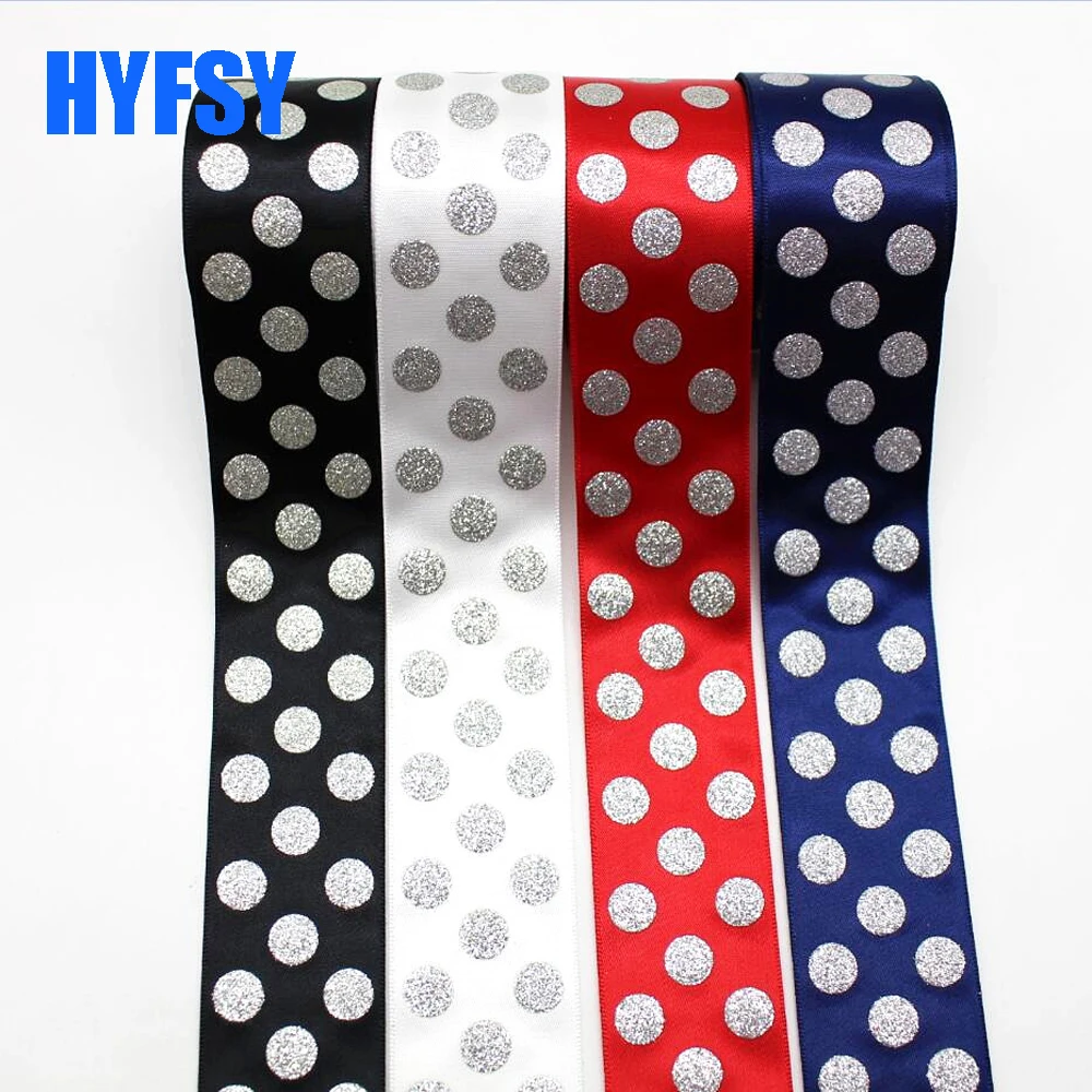 Hyfsy 10020 1 1/2 38 мм серебряная пудра в горошек лента 10 ярдов DIY головной убор