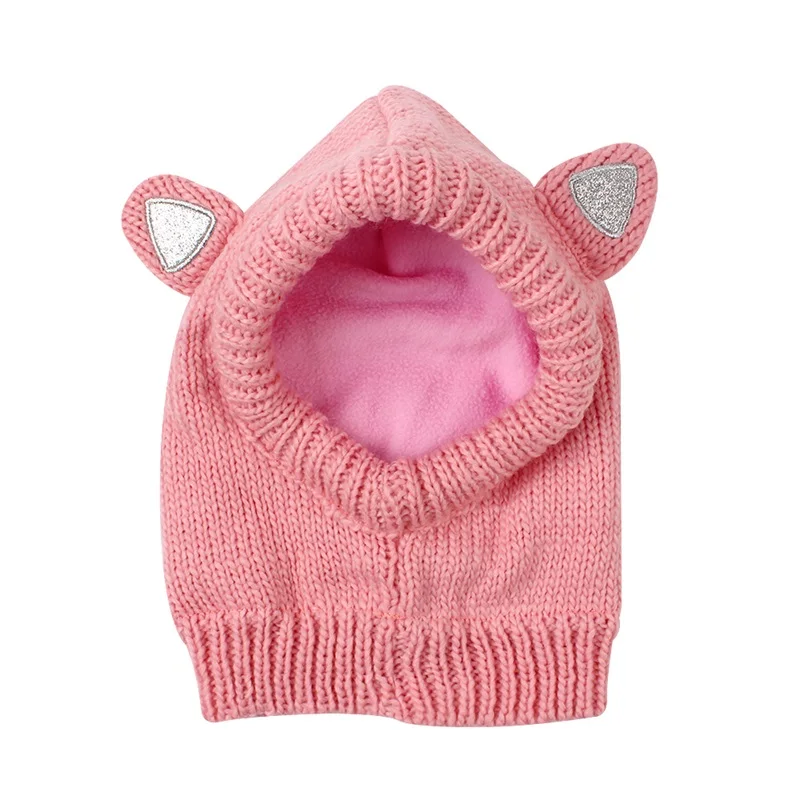 Warm Winter Baby Beanie Hat Cat Ears Knitting Children Hat For Girls Ear Fact Warm Baby Hat With Pompom Girls Clothing 1-5Years (13)
