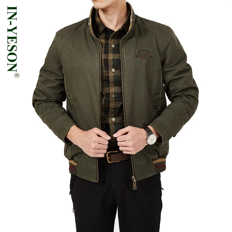 

New IN-YESON Brand Men's Jacket Military Style Cotton Stand Collar Reversible Jacket Men Both Sides Can Wear 5XL Chest 134cm