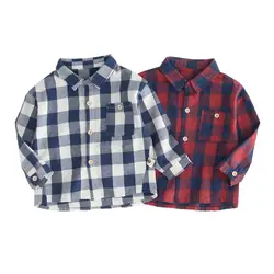 Новые Модные осенние классические клетчатые хлопковые рубашки для маленьких мальчиков одежда для малышей клетчатые рубашки с длинными