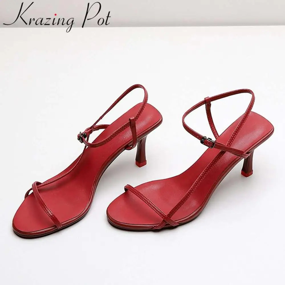 

Krazing Pot plus size streetwear fashion stiletto heels peep round toe women sandals buckle strap superstars nightclub shoes L02