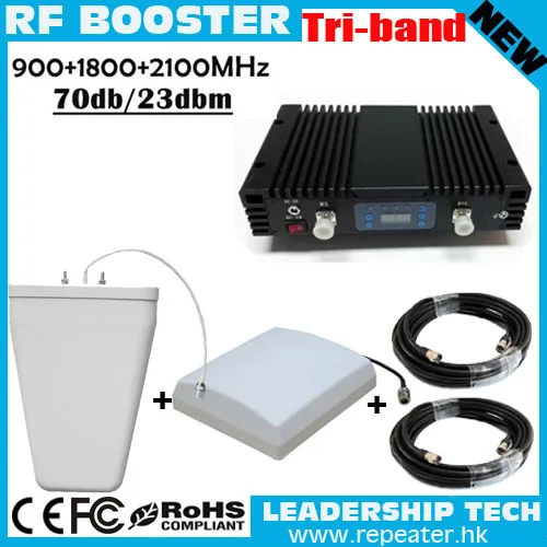

Work 300m2 Mobile Booster Tri band Signal Amplifier 900 1800 2100GSM Repeater with ALC/MGC Cell Phone Signal Repeater Booster