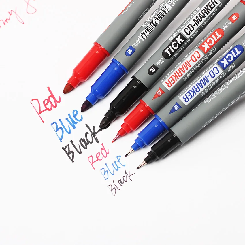 TENFON 1 шт., перманентные маркеры с двумя наконечниками, черные, синие, красные чернила, портативный цветной маркер CD-197