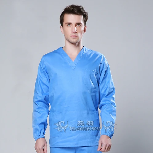 Бренд LEHNO Весенняя Мужская медицинская одежда наборы скрабов с длинными рукавами женская медицинская Униформа женские костюмы медсестры топ+ брюки - Цвет: Men Azure