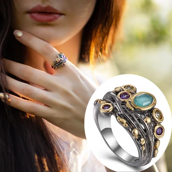 

2020 Vintage Ring with Stones Green Zirconia White Pearl Wholesale lots Bulk Jewellery Gift for Mom Womens Jewellery