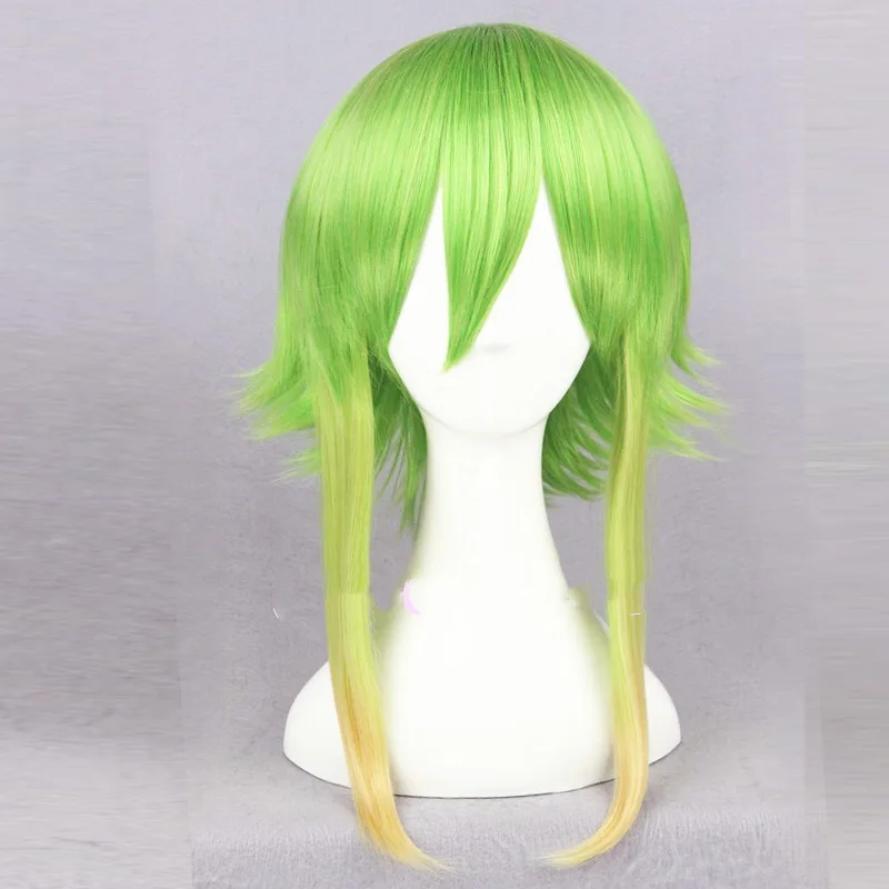 

Vocaloid Gumi Megpoid 35cm/14" Golden Green Ombre Short Layered Fluffy Synthetic Hair Cosplay Wigs For Party+wig cap