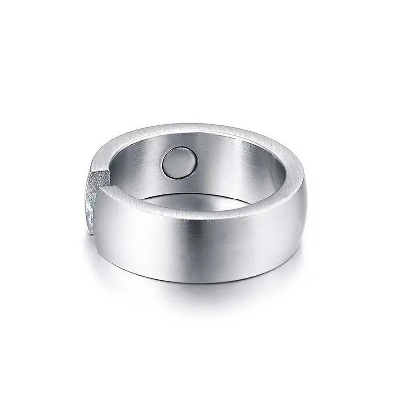 Modyle Healthy Magnetic Rings for Men Matte Finished Stainless Steel Male Alliance with Bling Cubic Zirconia Accessories