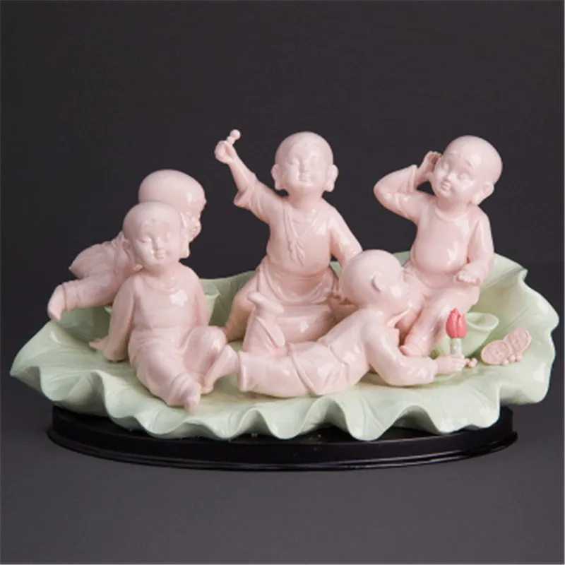 

Chinese Style Lotus boy Porcelain Doll Statue Creative Craftwork Bedroom Decorations Wedding Gift G1275
