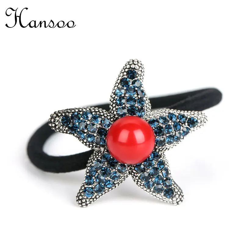 

Hansoo High quality Hair Rope coral&preal design crystal Red Pearl Girl Hair Accessories lady Elastic Hair Bands ladies Headwear
