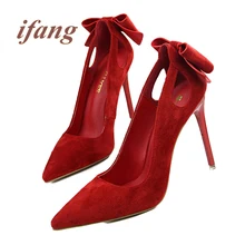 2016 Shoes Woman Sweet Bowtie Pointed Toe Sexy Girls Party Shallow Mouth Side Hollow Women High Heel Slip On Shoes
