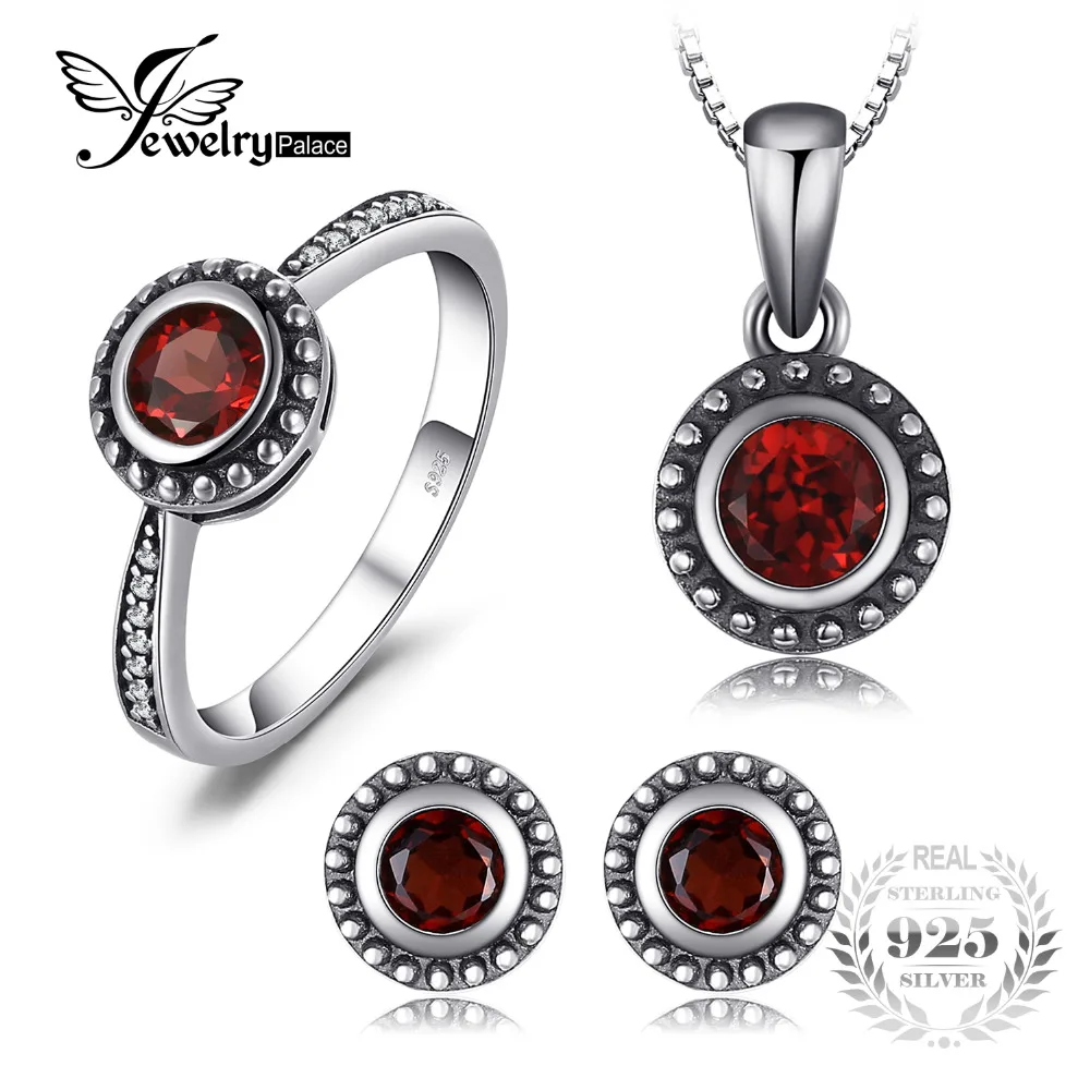 Jewelrypalace Винтаж 1.8ct природный гранат кольцо Серьги-гвоздики Подвески цепи 45 см 925