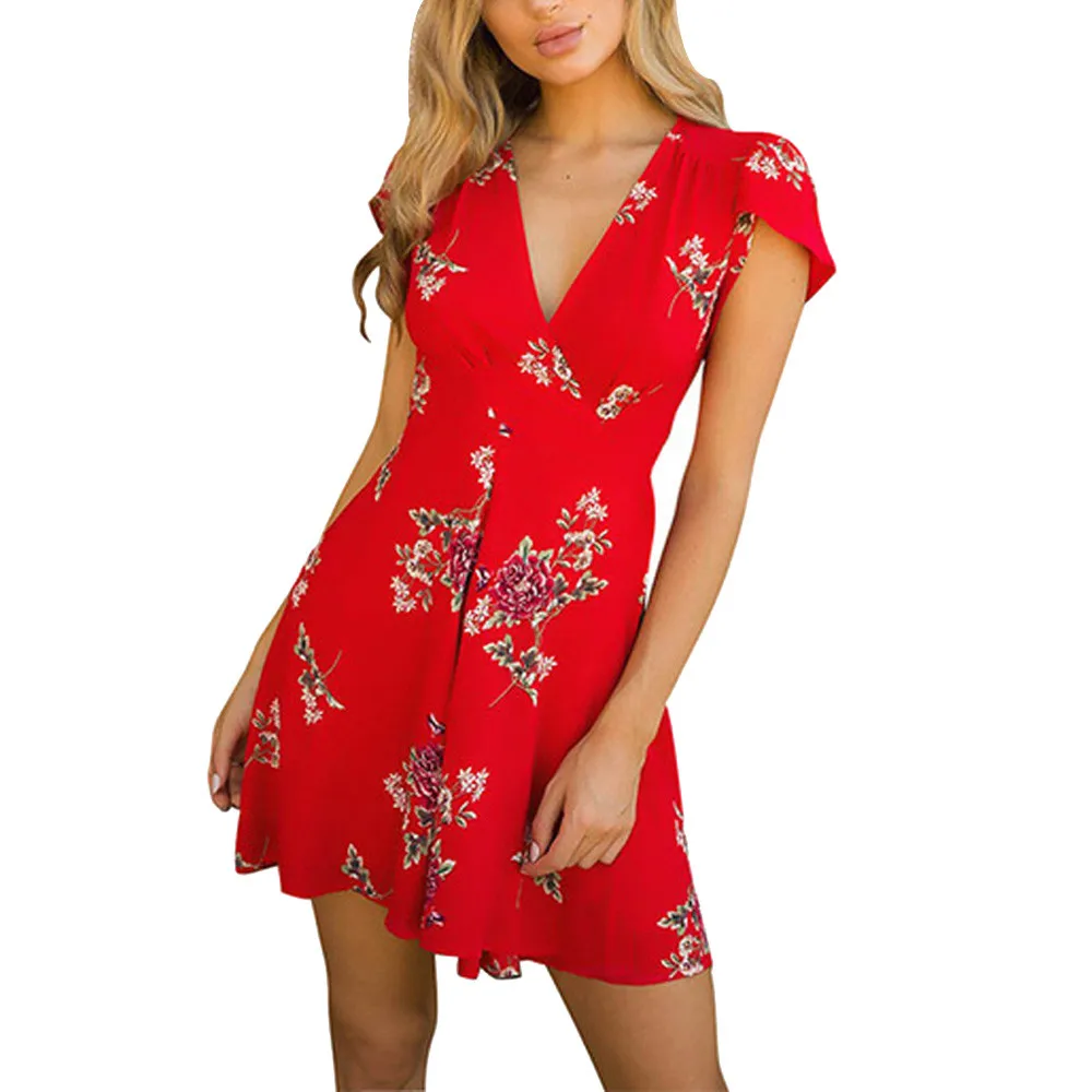 

YOUYEDIAN Womens Flowers Dress Mini summer dress beach printed women dress summer party plus size summer dresses beach #w35