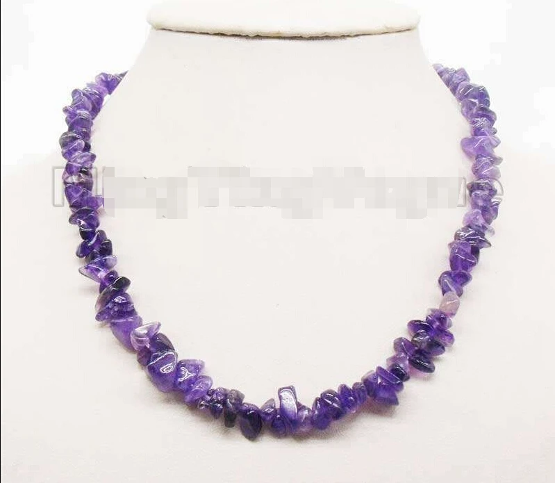 

shipping Sales Natural Purple Baroque amethyst chips Chain Alloy 17" necklace_CRN06