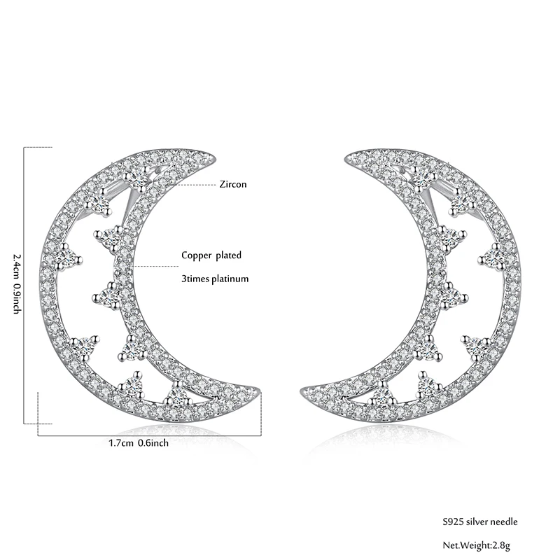 Mchic, медные, CZ, лунные серьги-гвоздики,, Изысканная мода, шарм, романтический подарок, S925 серебро, булавка, кубический цирконий, женские, вечерние, Brincos