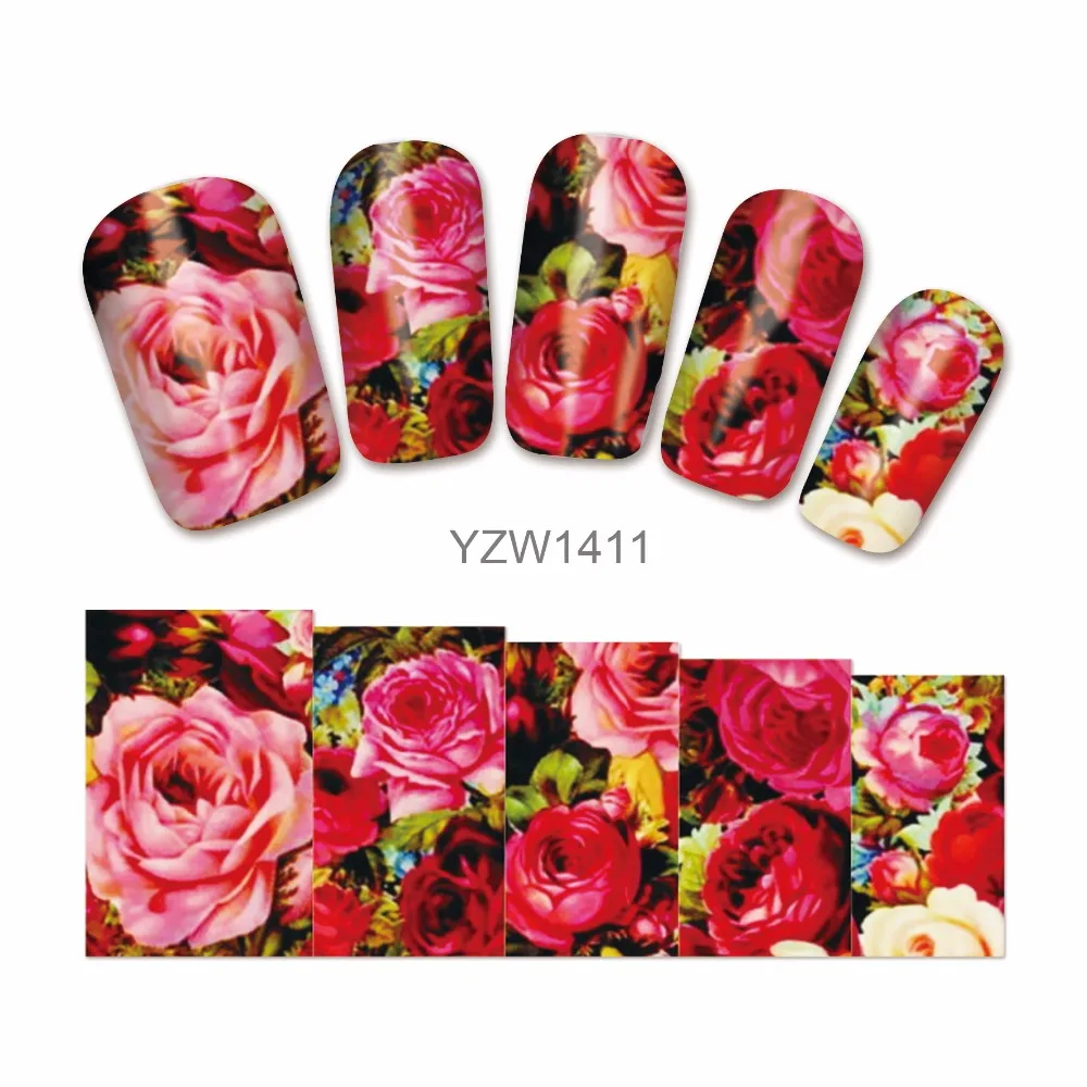 YWK 1 Sheet Nail Water Transfer Nails Art Sticker Blooming Rose Nail