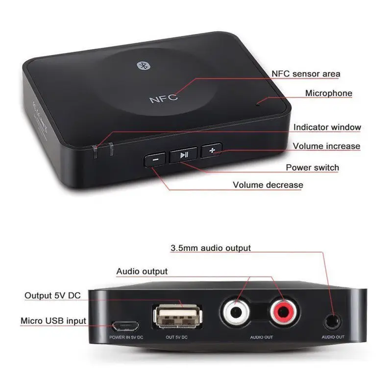 NFC Bluetooth аудио приемник беспроводной адаптер 3,5 мм/RCA стерео выход для звуковой системы