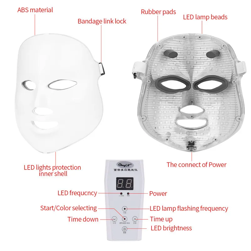 7 Colors Beauty Therapy Photon LED Facial Mask Light Skin Care Rejuvenation Wrinkle Acne Removal Face Beauty Spa Instrument 4950