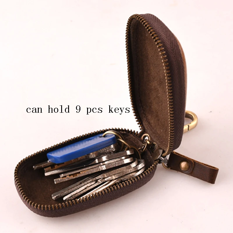 Винтажная ключница из натуральной кожи, кошелек для ключей, мужские чехлы для ключей, кейс на молнии, сумка, брелок для ключей для мужчин, органайзер для ключей, кошелек