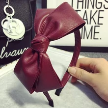 2017 Retro Stylish Women PU Leather Cross Bowknot Hairbands Butterfly Hair Band Headwear Accessories Solid Color For Lady Gifts