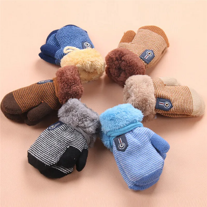 

Winter Baby Boys Girls Gloves Kids Full Finger Mittens Warm Solid Acrylic Knitted Gloves For Baby Children Toddler