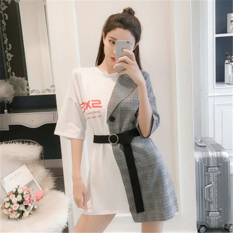 

Lattice Stitching Fake Two Piece Letter Dress Women's Clothes Japan Kawaii Retro Female Korean Harajuku Dresses For Women