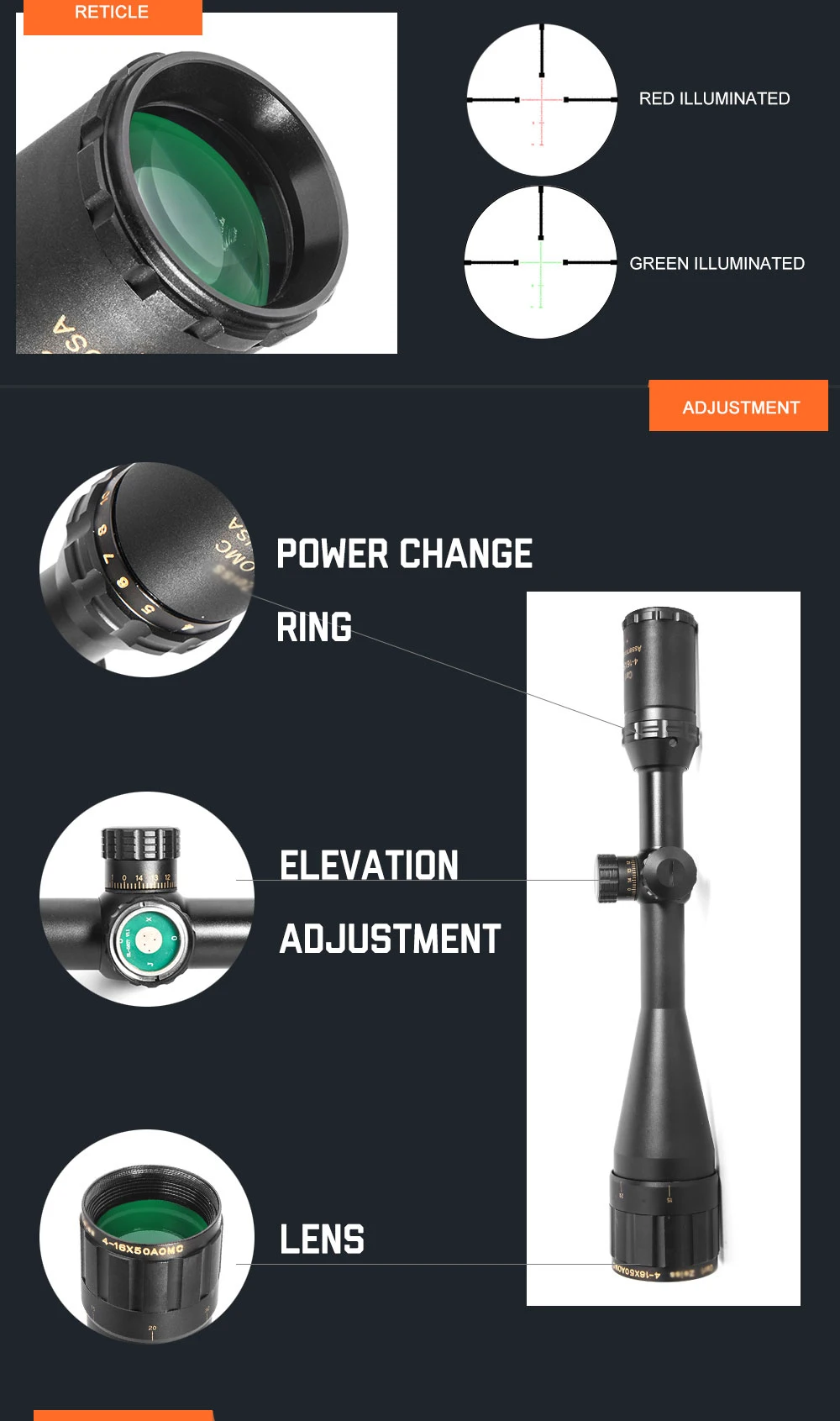 Охотничий прицел 4-16x50AOMC оптика красный и зеленый Mildot Fit 11/20 мм рельс для воздуха Пистолеты