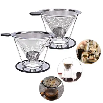 

Reusable Coffee Filter Double Layer Stainless Steel Holder Metal Mesh Funnel Baskets Coffee Filters Dripper Drip Filter Cup
