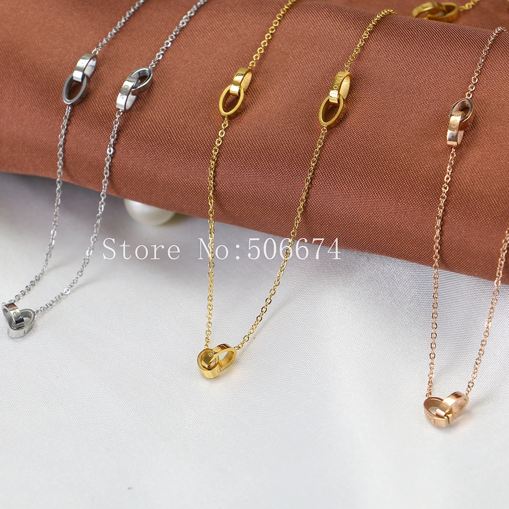 

Classic Bijouterie For Couple Lovers' Gifts,Love Double lock Circles Pendants Necklace Multi Layer Necklace Gold Stainless Steel