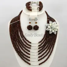 Костюм африканских Модные украшения Наборы для ухода за кожей коричневый нигерийские африканских Бусины Свадебные украшения amj305