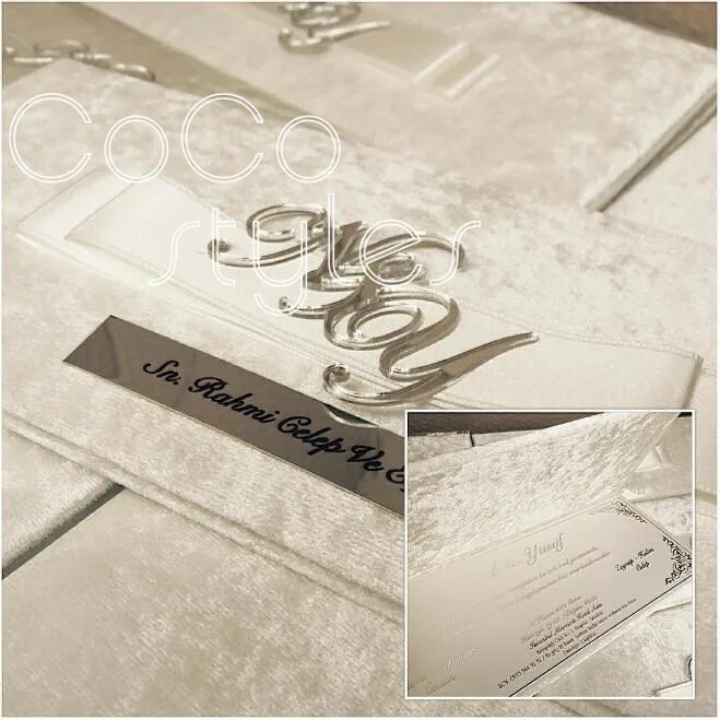  Cocostyles bespoke premium velvet folded foiling invitation card with laser cut logo and ribbon bow - 32867943419