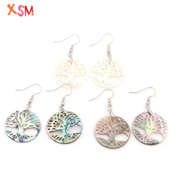 

XSM Wholesale 3 Pair/Lot Natural Abalone Shell Drop Earrings Tree of Life Ethnic Carved Hollow Dangle Earring Women Jewelry