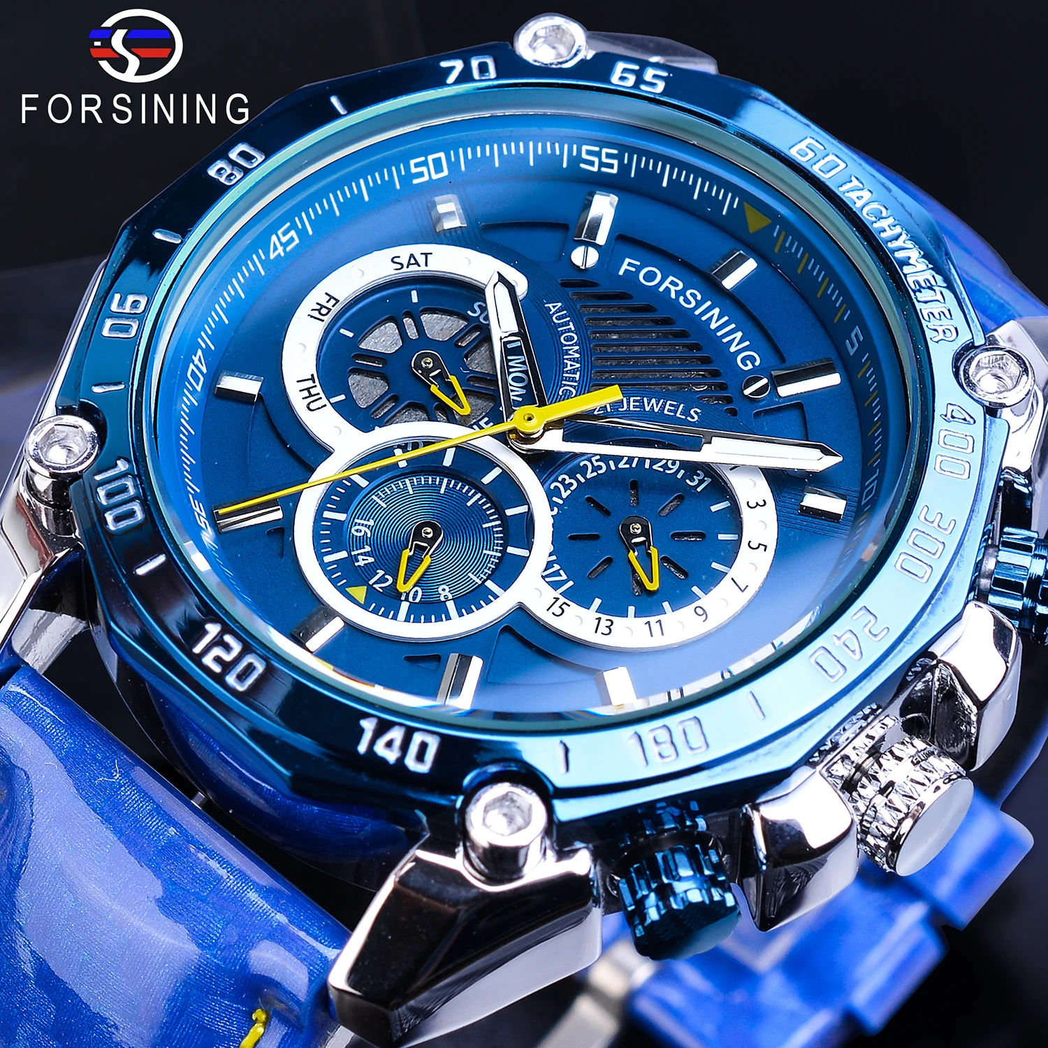 

Forsining Men Watch Relogio Masculino Blue Automatic Date Leather Business Mechanical Clock Creative Military Army Wrist Watches