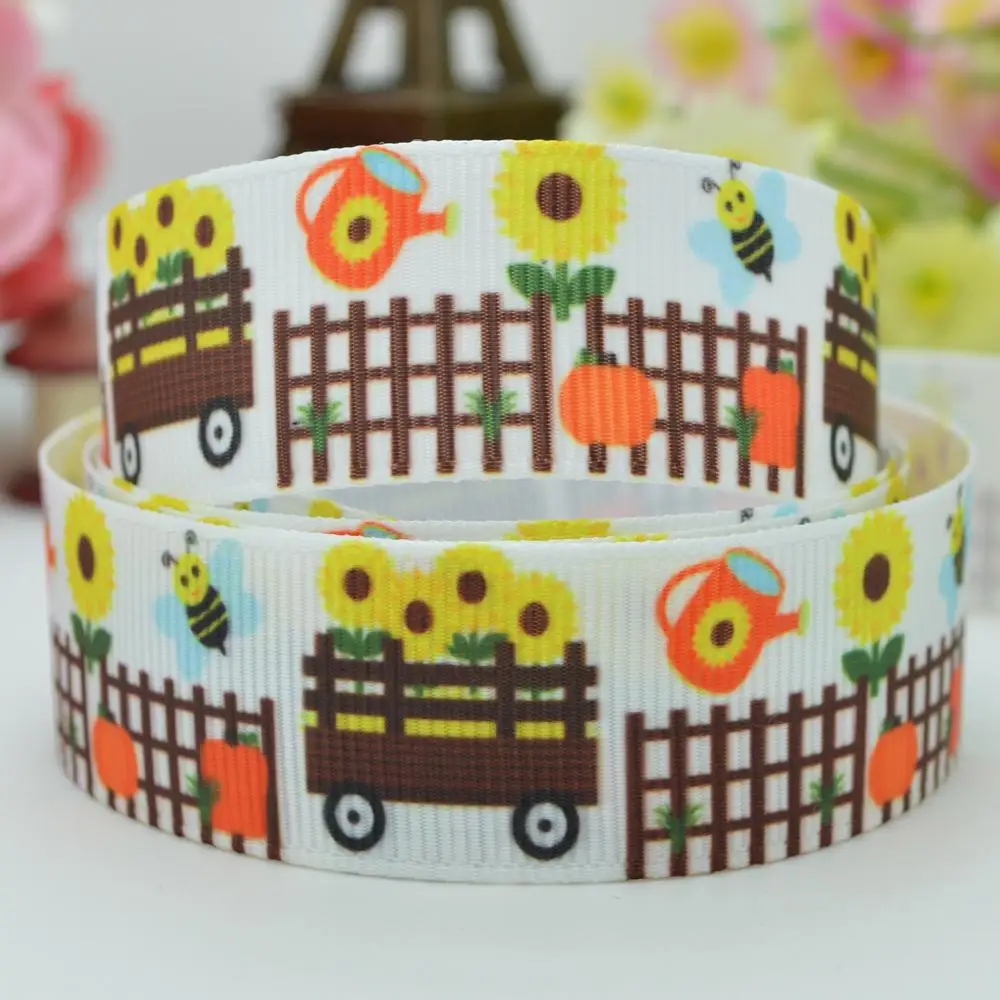 

Rib sunflower flower DIY bow materials 22mm print grosgrain ribbon 7/8" cheap time-limited