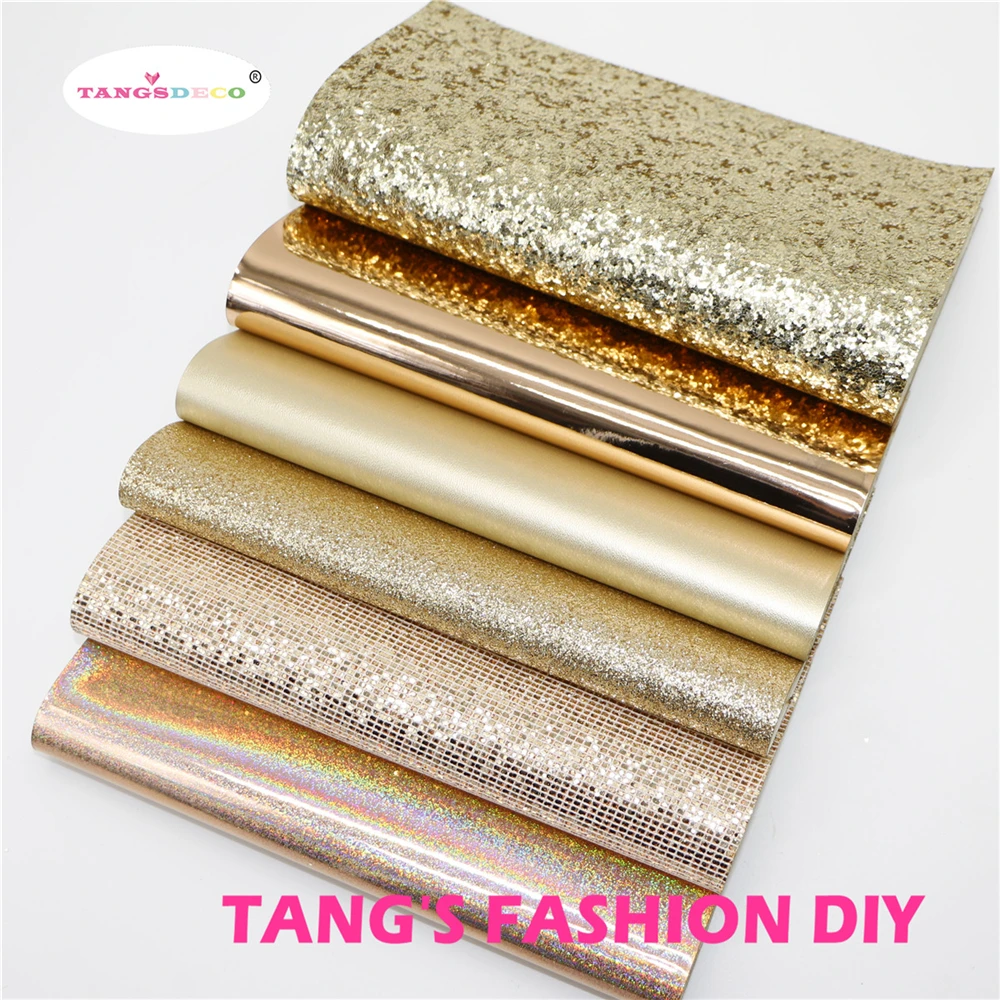 

6pcs-High Quality NEW MIX STYLE Rose Gold color mix PU leather set/synthetic leather set/DIY fabric artificial leather
