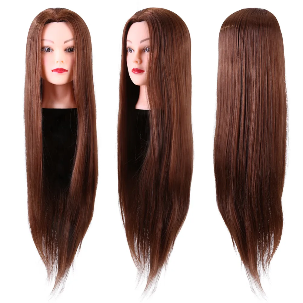 

24" Synthetic Fiber Hair Mannequin Head Hairdressing Cutting Braiding Practice Dummy Training Head + Clamp Holder Makeup Tool