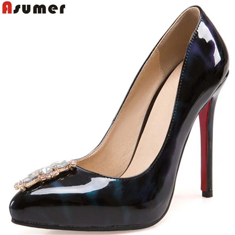 

Asumer 2017 spring autumn new arrive women pumps fashion shallow pointed toe rhinestone sexy lady wedding shoes big size 33-43