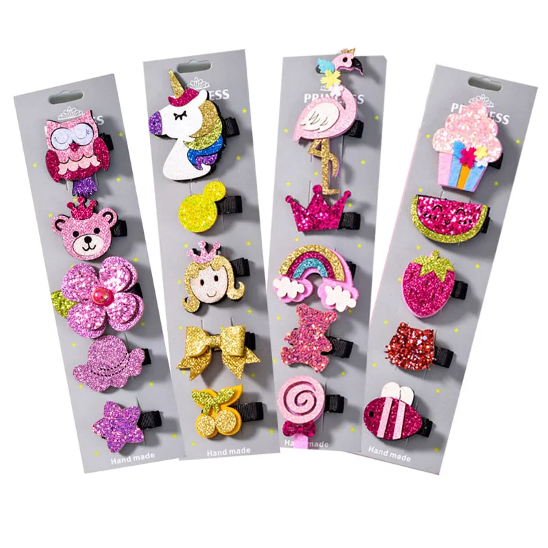 

5Pcs/Set Glitter Hair Clips Shiny Unicorn Owl Flamingo Kids Hair Accessories Girls Hairclip Barrette Hairpin