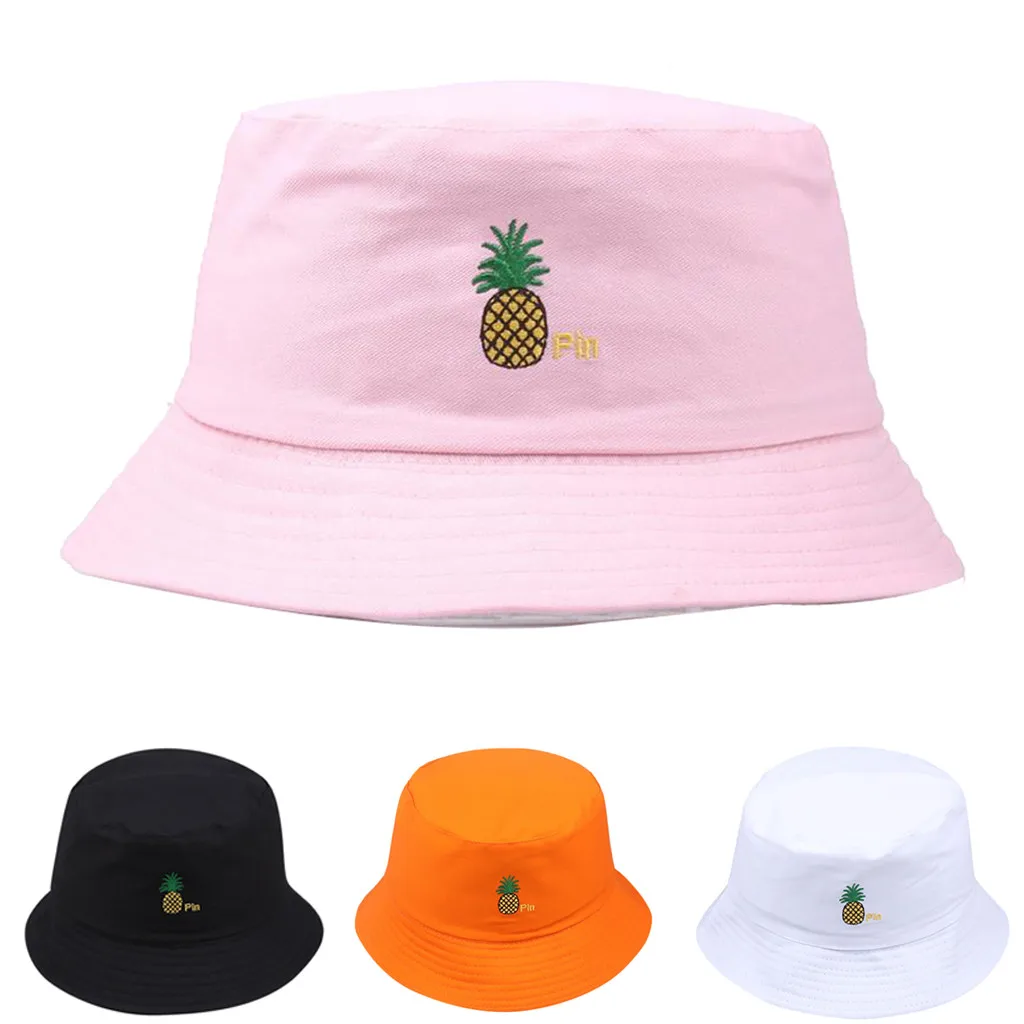 

2019 Women Bucket Hats Men Unisex Fisherman Hat Fashion Wild Sun Protection Pineapple print Cap Outdoors L0708