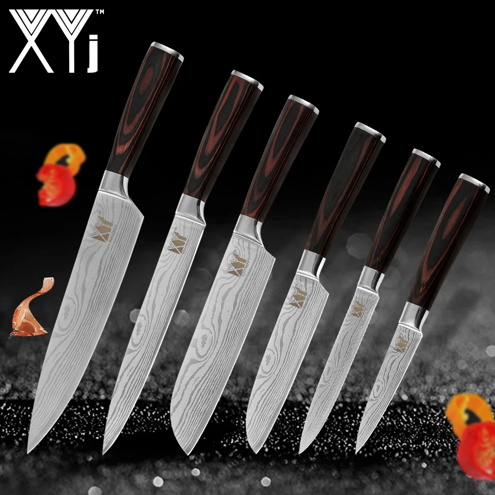 Baratos XYj juego de cuchillos de cocina de acero inoxidable herramientas cuchillo nueva llegada 2018 de madera de Color mango fruta carne vegetal herramientas de la cocina Accesorios