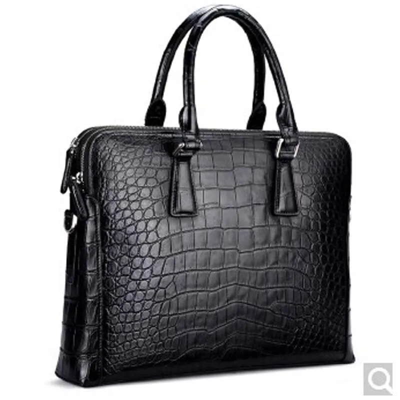 

fasiqi crocodile men bag belly handbag men's bag leather business men's briefcase large capacity computer pack trend black