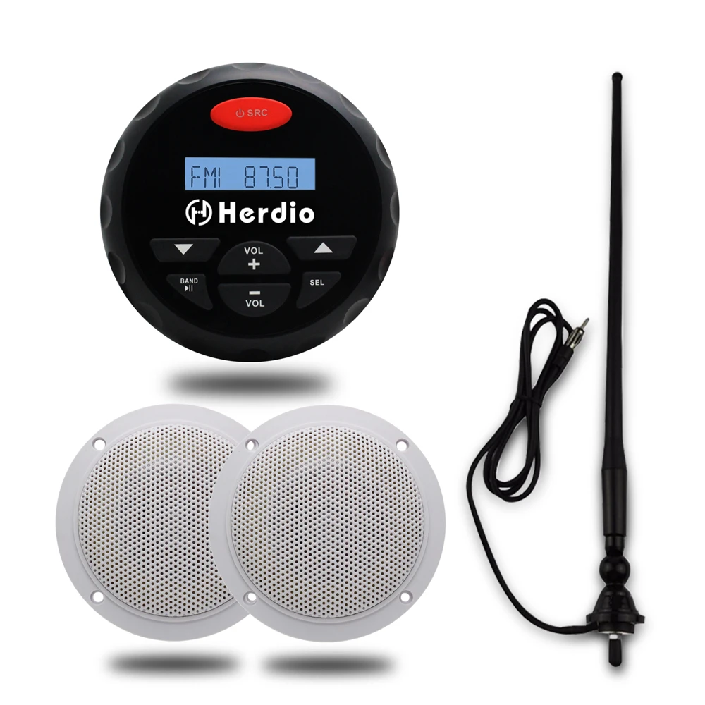 Waterproof Marine Radio FM AM Bluetooth Stereo +4" 1 Pair White
