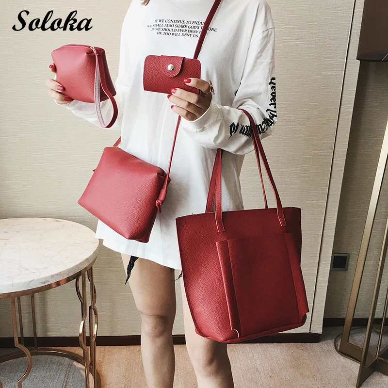 4pcs Set Women's Bag Set Bolsas Feminina Solid Soft PU Femme Designer