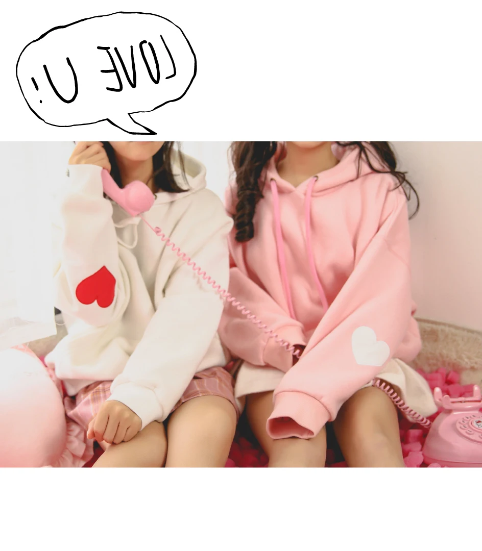 Harajuku модная одежда с длинными рукавами Для женщин толстовки милые любовь вышивка Свитер для девочек плюс бархатные свободные Для женщин пуловеры