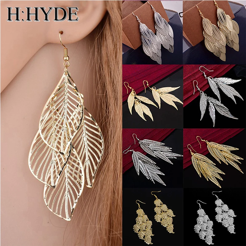 

H:HYDE Fashion Earrings Silver Gold Color Cutout Long Drop Bohemia Elegant Women Earrings Heart Round Jewelry boucle d'oreille
