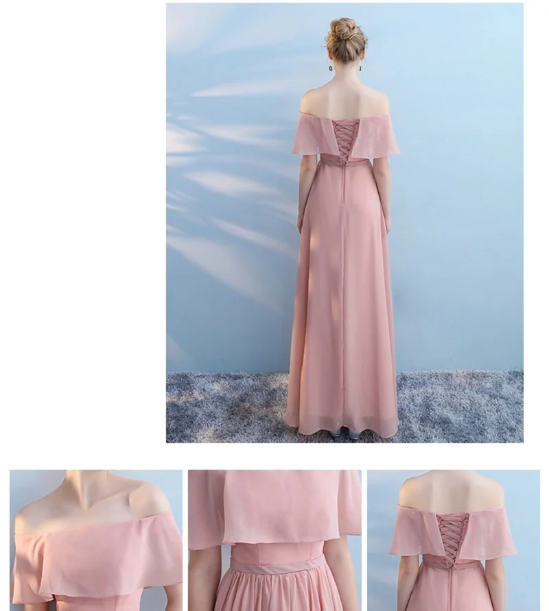 Elegant Pink Sleeveless Off Shoulder Long Bridesmaid Dress | Uniqistic.com
