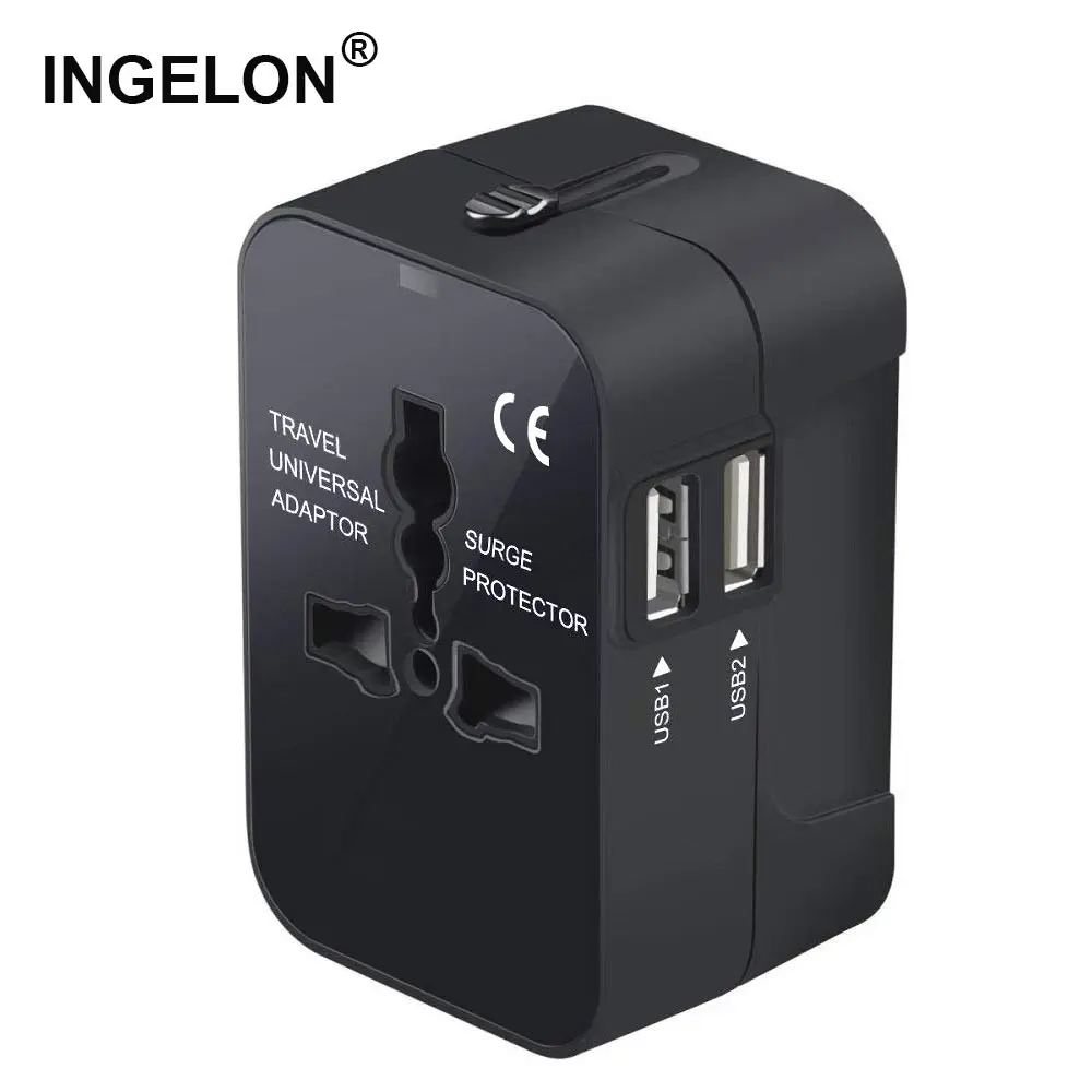 Universal Worldwide Travel Plug Adapter uk eu Adaptor Wall Socket USB Dual Charger Ports For for USA EU UK AUS Cell Phone Laptop