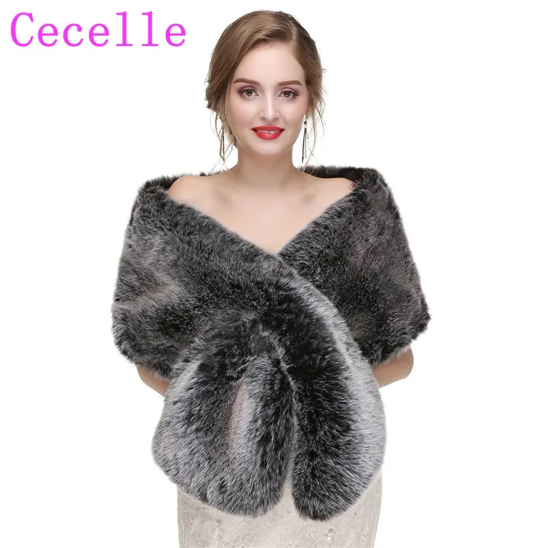 Grey Long Faux Fur Bridal Wraps Fur Shoulder Wraps For Women 2019 New