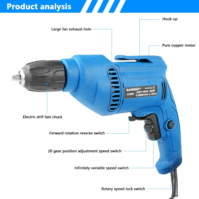 Handskit 220V электрическая дрель с сверлами, набор аккумуляторных сверл, Набор отверток, аккумуляторная отвертка, электроинструменты